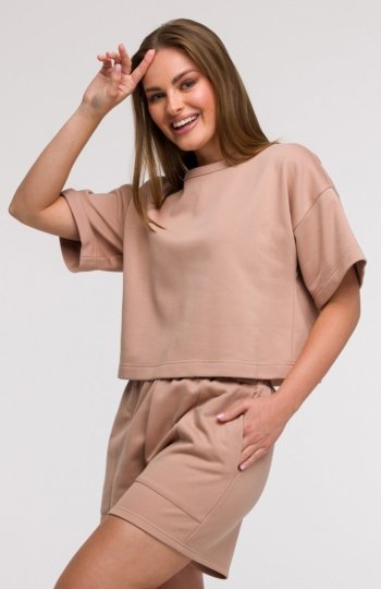 Bewear B294 bluza oversize z krótkimi rękawami mokka 