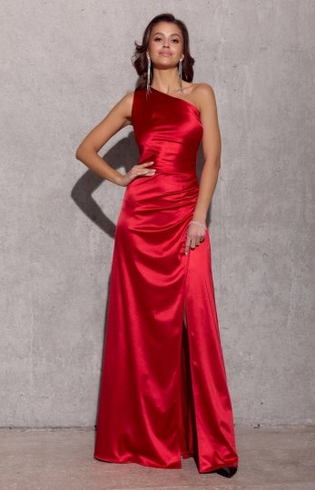 Asymetryczna satynowa sukienka maxi czerwona 0461