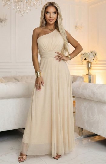 Numoco 656-2 długa błyszcząca suknia wieczorowa na jedno ramię 