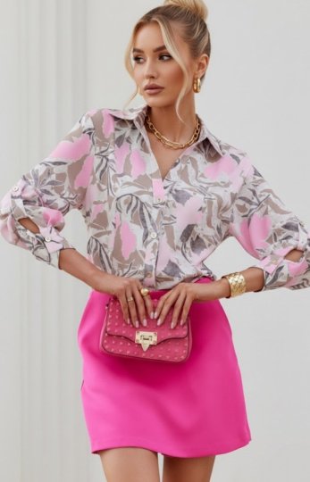 Wzorzysta koszula damska z dekoltem V – kwiatowy print 05F