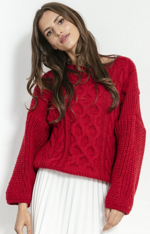 Czerwony oversizowy sweter Fobya F866-1