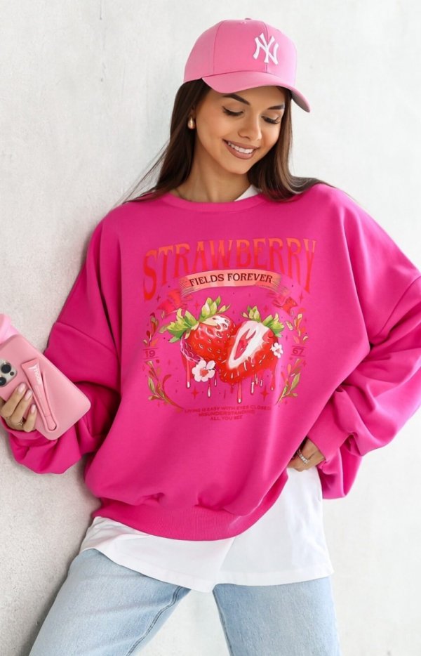 Oversizowa bluza damska Strawberry fuksja