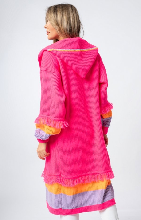 Lori oversizowy kardigan z kapturem neon róż tył