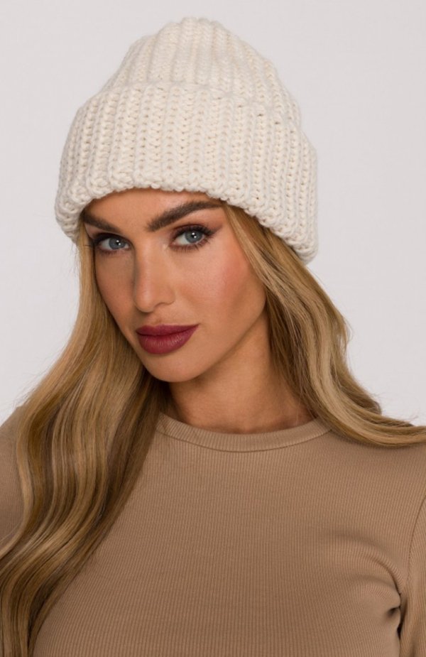 Moe czapka damska splot prążkowany ecru M895 