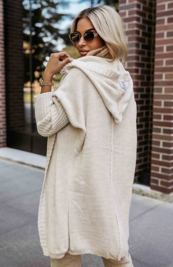 Numoco 629-1 wygodny kardigan oversize z kapturem i stylową naszywką tył