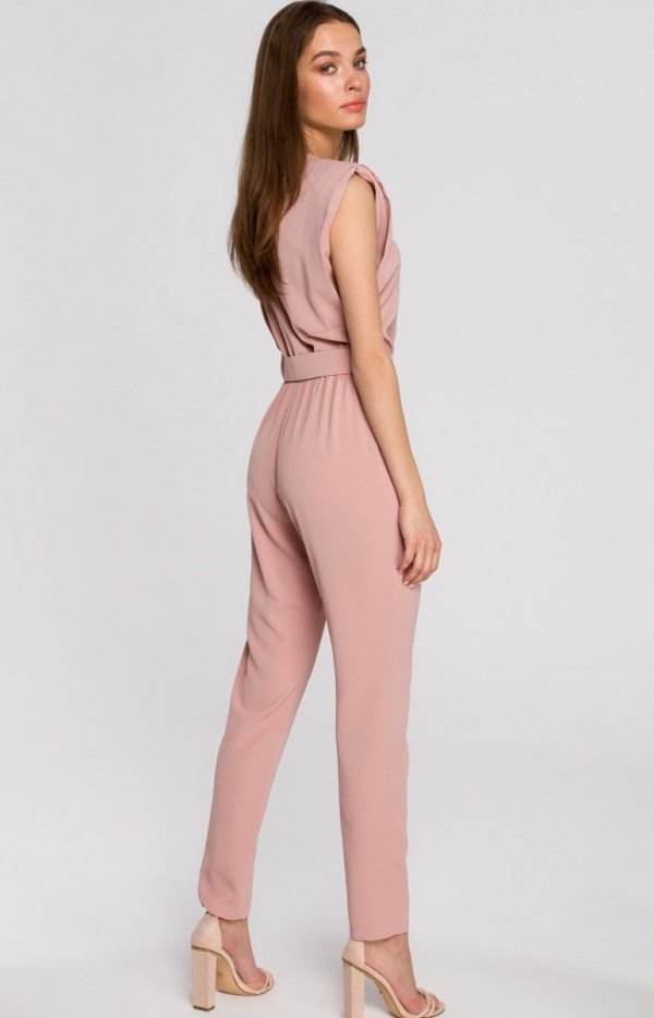 Elegancki kombinezon z poduszkami pudrowy S259 tył