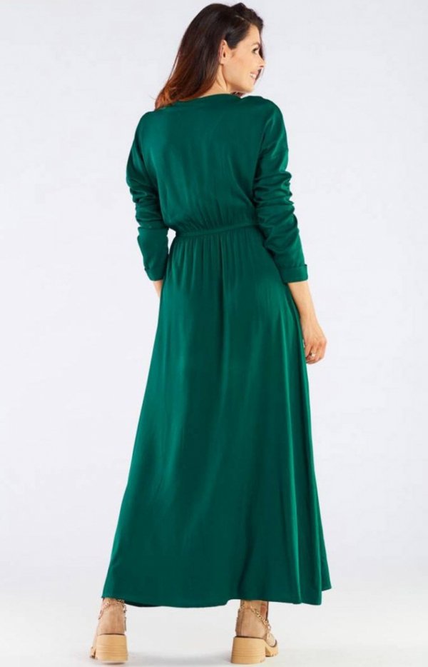 Awama zielona maxi sukienka z rozcięciem A454-2
