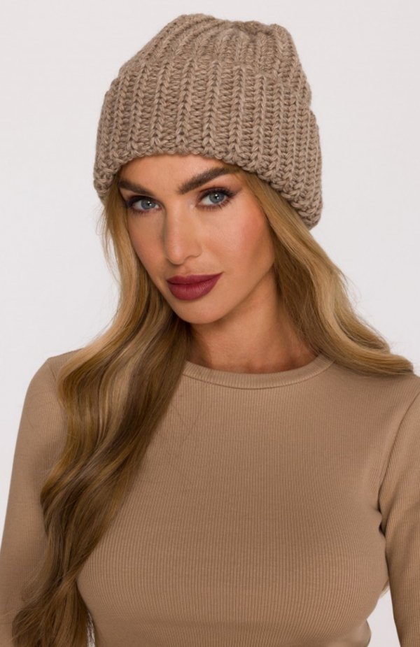 Moe czapka damska splot prążkowany beżowa M895 