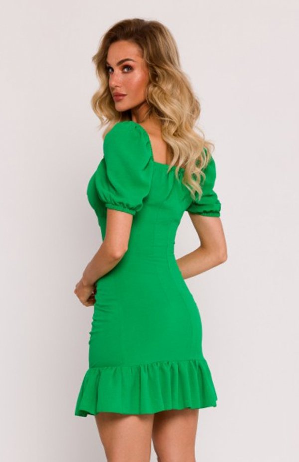 Moe sukienka mini z wiązaniem w dekolcie zielona M784 tył