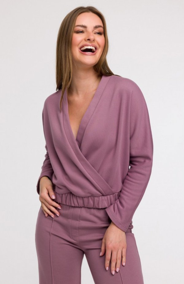 Bewear B292 bluza z kopertowym dekoltem wrzosowa 