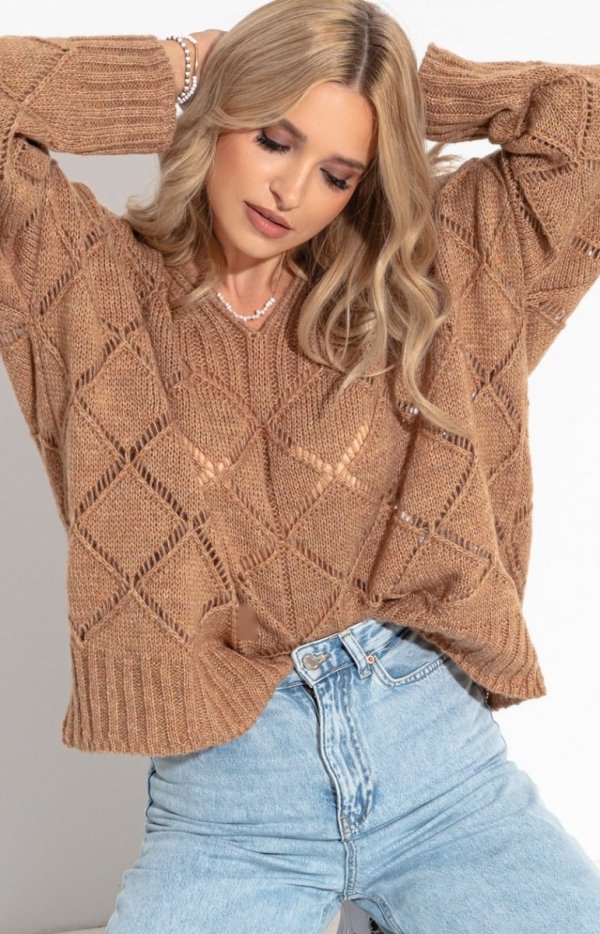 Oversizowy karmelowy sweter Fobya F1263