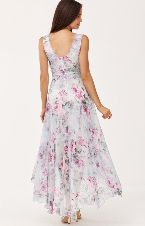 Roco sukienka z asymetrycznym przodem w kwiaty 401 34D tył