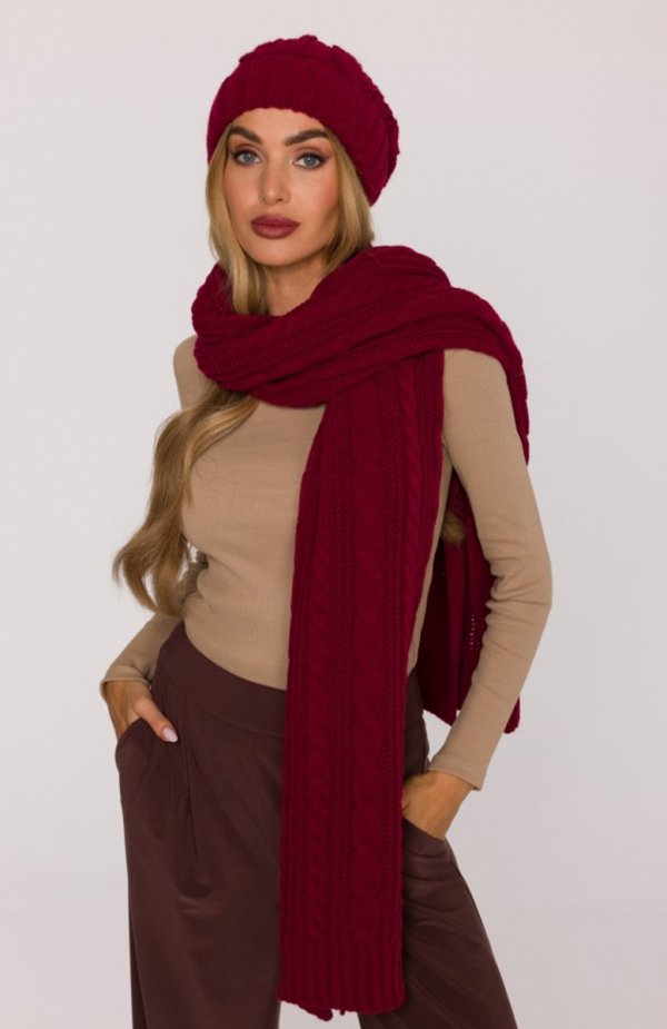 Moe szal damski splot warkocz bordowy M898 