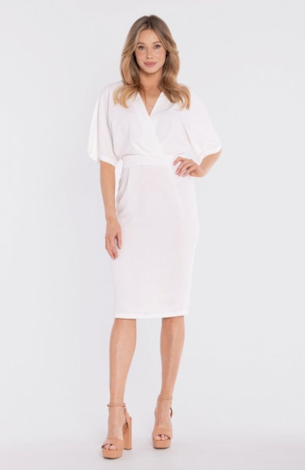 Stylove S434 sukienka midi z kopertowym dekoltem ecru 