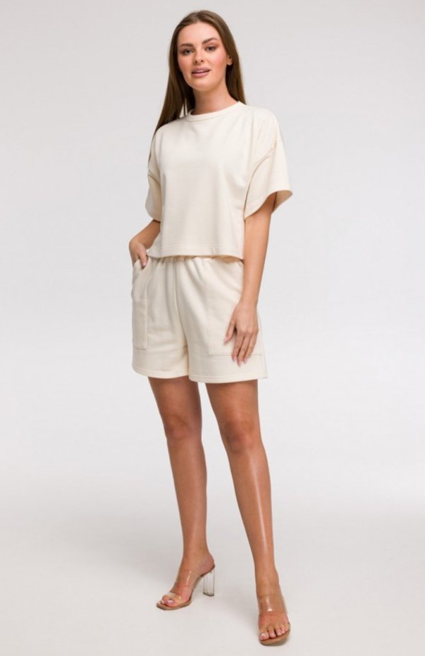 Bewear B294 bluza oversize z krótkimi rękawami waniliowa 