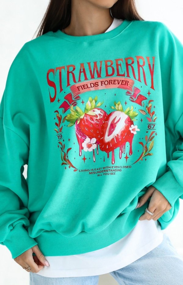 Oversizowa bluza damska Strawberry zielona-1