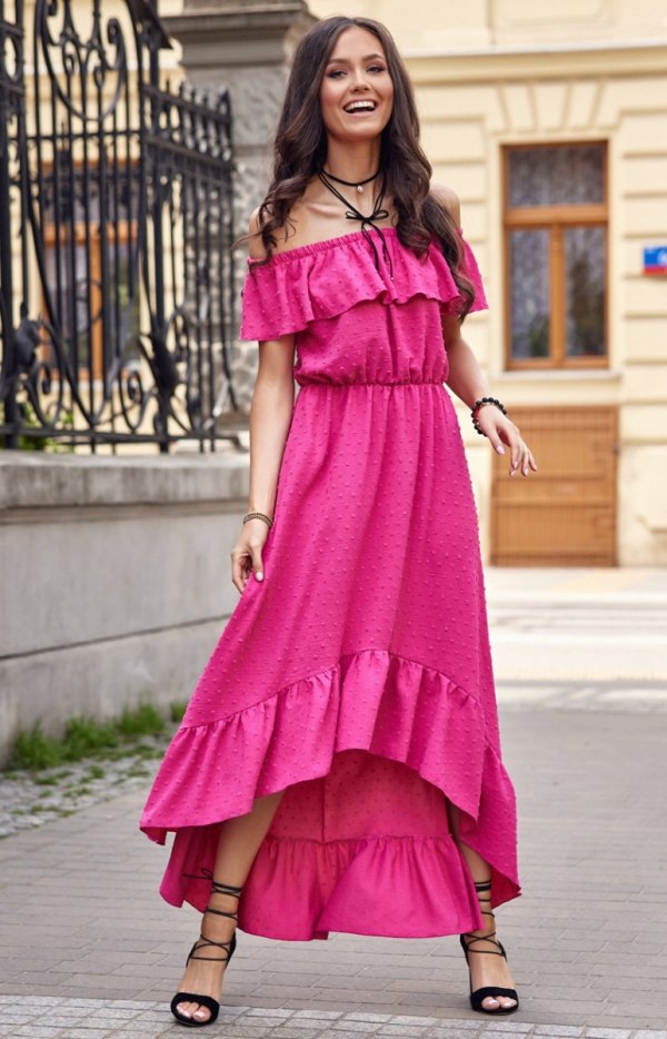 Asymetryczna sukienka hiszpanka różowa 0334