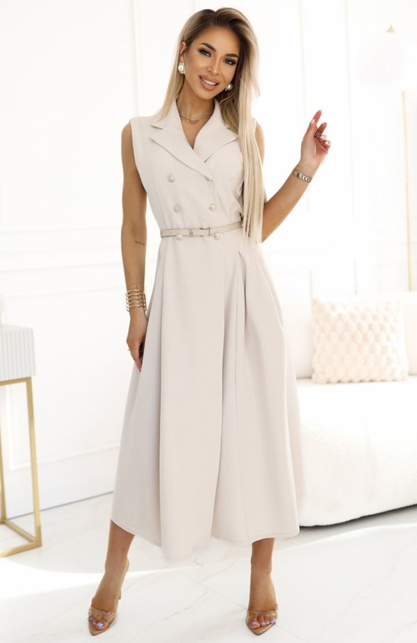 Numoco 596-1 elegancka szmizjerka midi ze złotymi guzikami i paskiem 