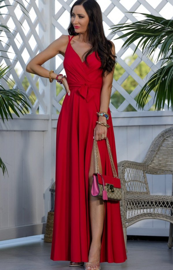 Długa czerwona sukienka gładka Paris