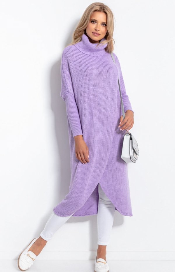 Długi sweter z golfem fioletowy F1052
