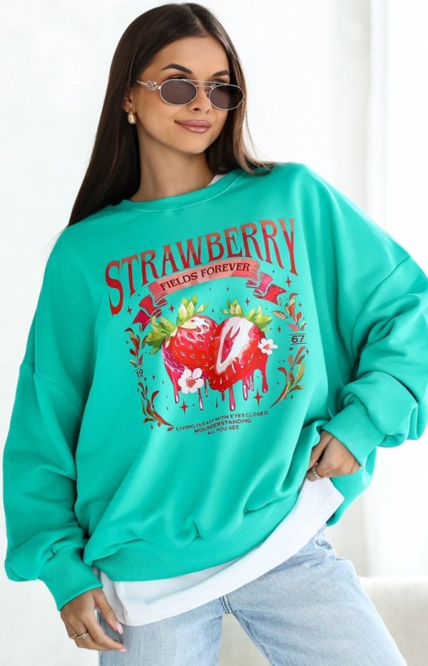 Oversizowa bluza damska Strawberry zielona