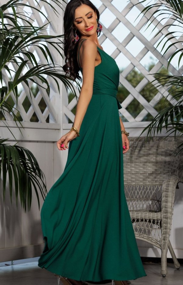 Długa sukienka gładka Paris butelkowa zieleń tył