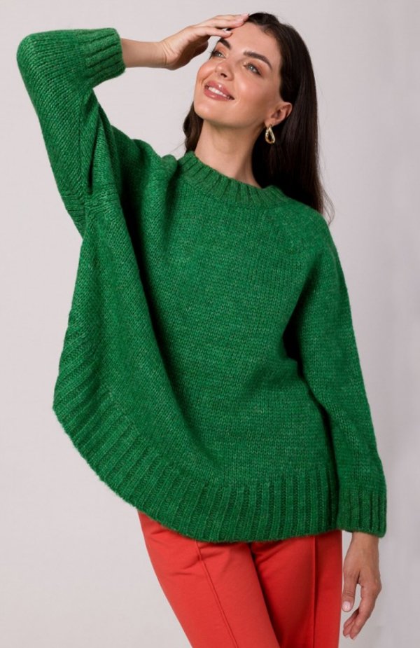 Be Knit BK105 sweter z nietoperzowymi rękawami zielony 