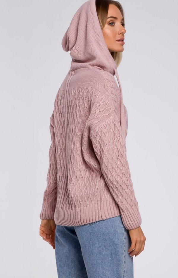 Dzienny sweterk z kapturem różowy M540 tył