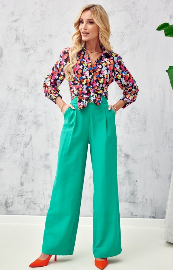 Szerokie spodnie plazzo zielone 0011