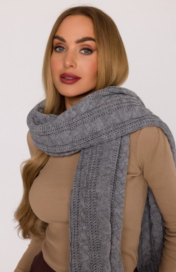 Moe szal damski splot warkocz szary M898 