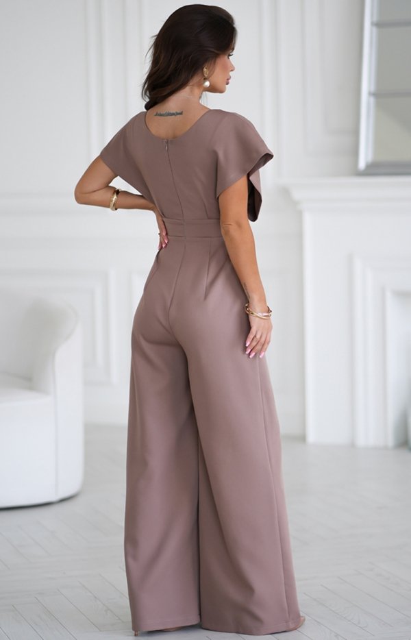 Bicotone elegancki kombinezon z zakrytymi ramionami cappucino-2