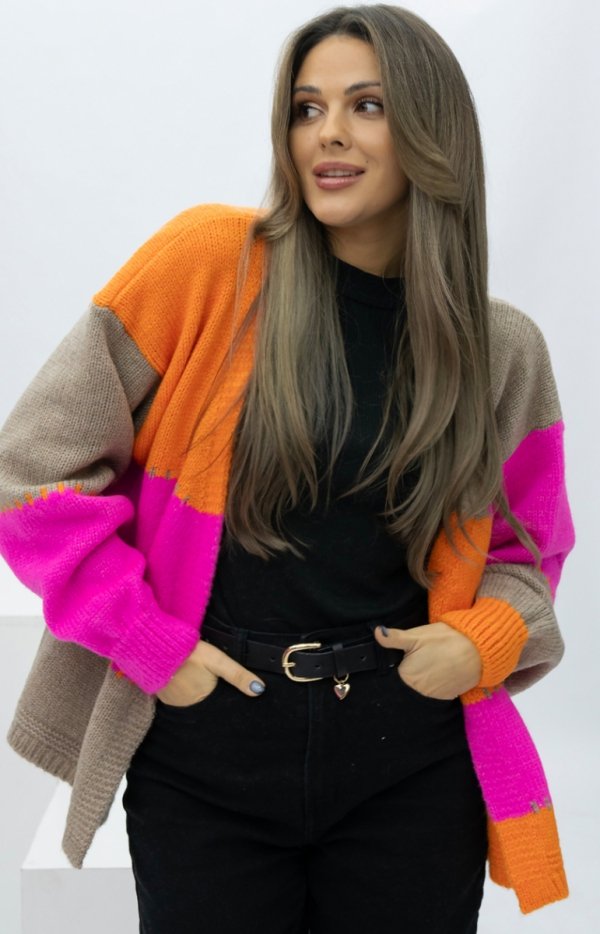 Kardigan oversize Merci – niezapinany sweter damski neon-1
