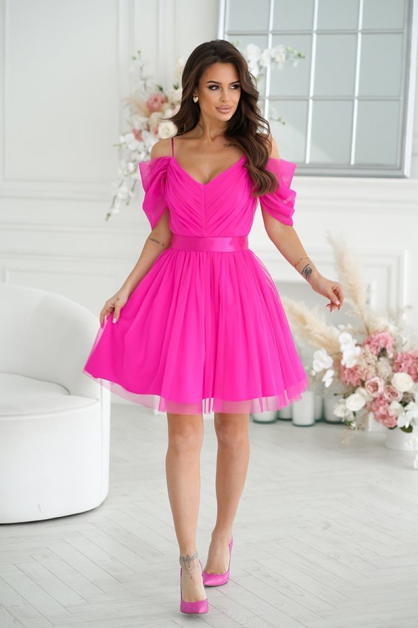 Bicotone rozkloszowana sukienka hiszpanka różowa-4