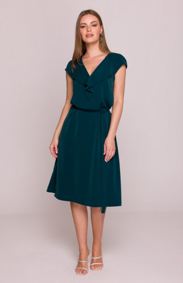 Stylove S411 sukienka z żabotem zielona 