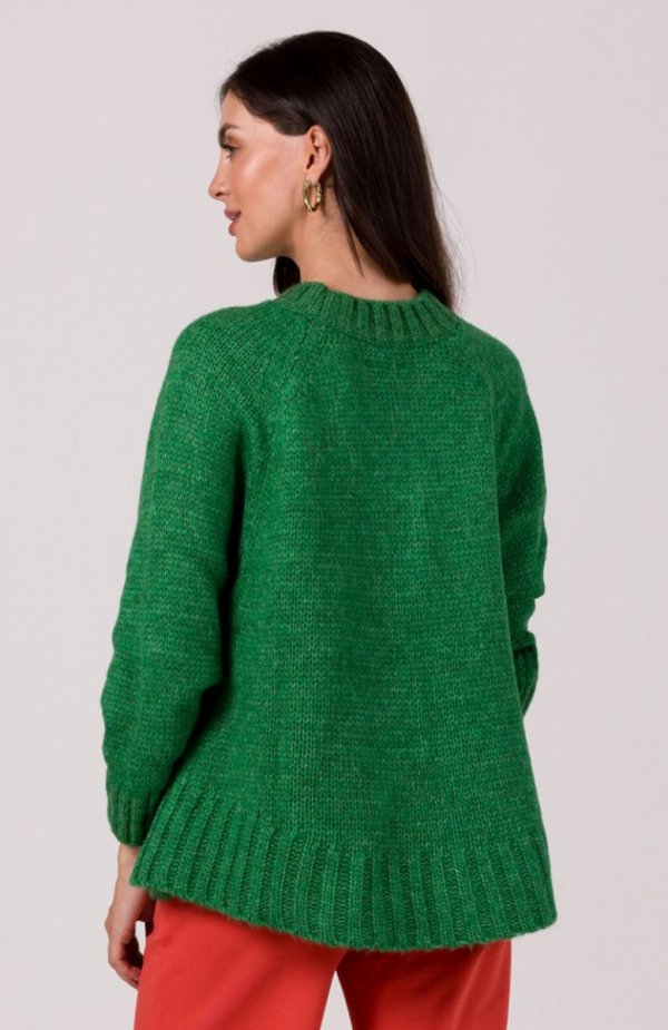Be Knit BK105 sweter z nietoperzowymi rękawami zielony tył 