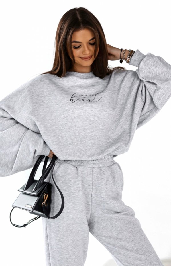 Dres Heart – oversizowa bluza i spodnie z szeroką gumą w pasie szary-2