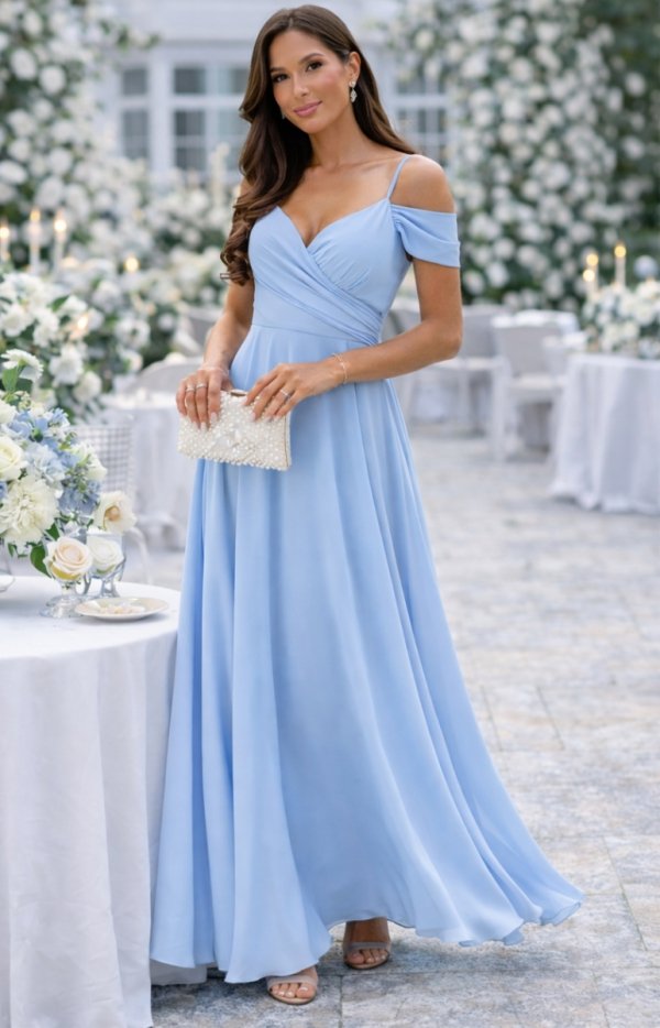 Duet Valentina długa sukienka gładka błękitna