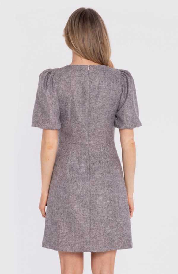 Stylove S431 sukienka mini z bufiastymi rękawami grafitowa tył