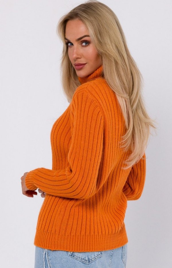 Moe M771 ciepły sweter z golfem orange tył