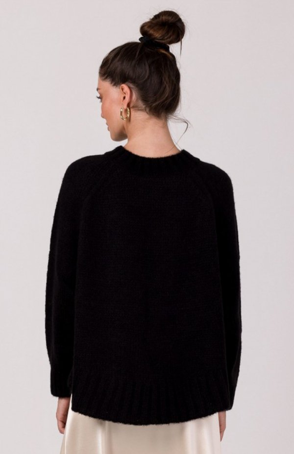 Be Knit BK105 sweter z nietoperzowymi rękawami czarny tył