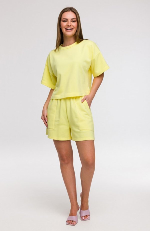 Bewear B294 bluza oversize z krótkimi rękawami cytrynowa 
