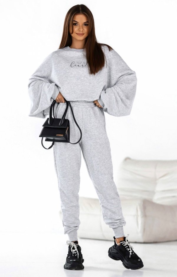 Dres Heart – oversizowa bluza i spodnie z szeroką gumą w pasie szary