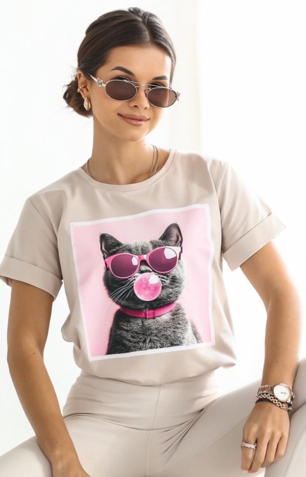 T-shirt kotek okulary