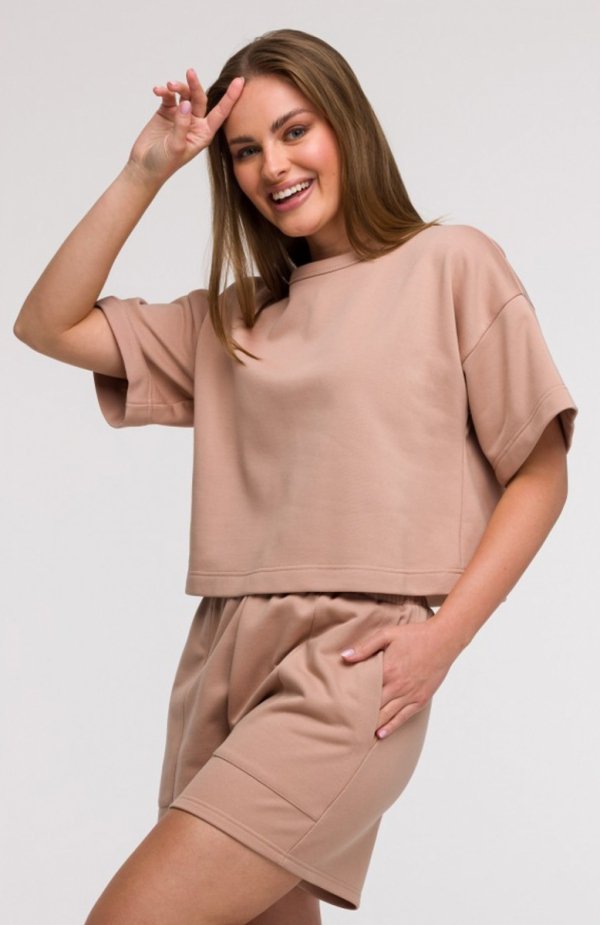 Bewear B294 bluza oversize z krótkimi rękawami mokka 