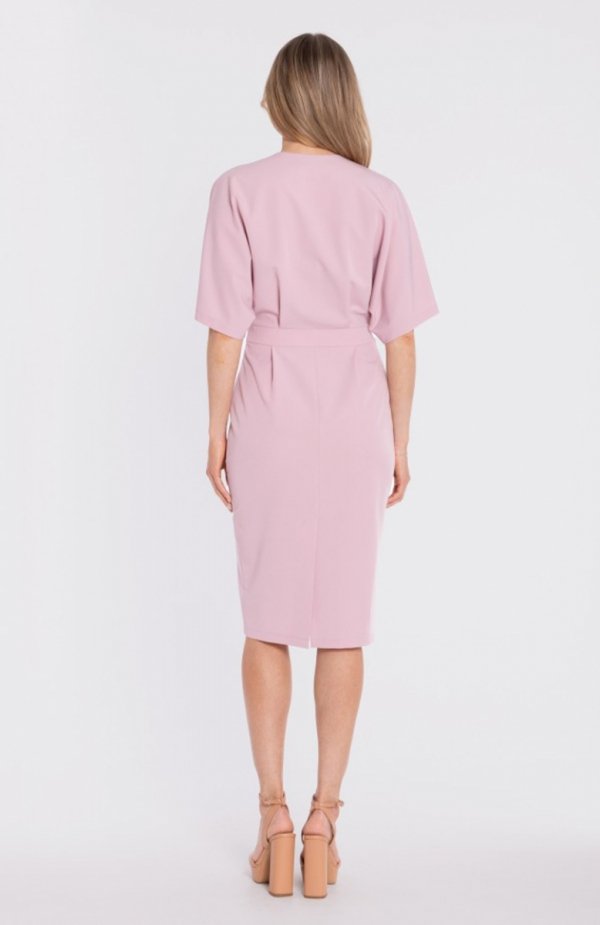 Stylove S434 sukienka midi z kopertowym dekoltem liliowa tył