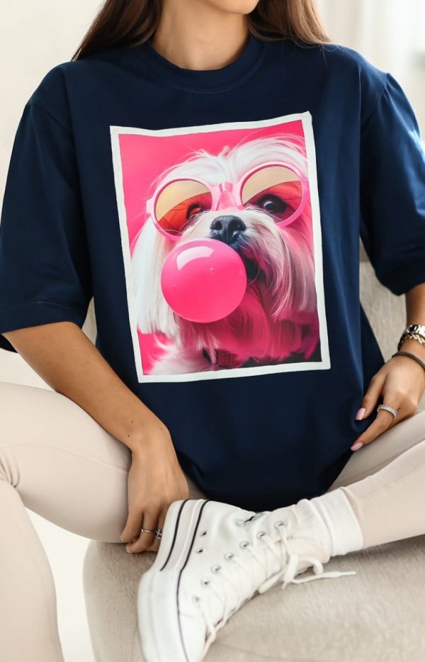 Oversizowy t-shirt Maltańczyk okulary granatowy-1