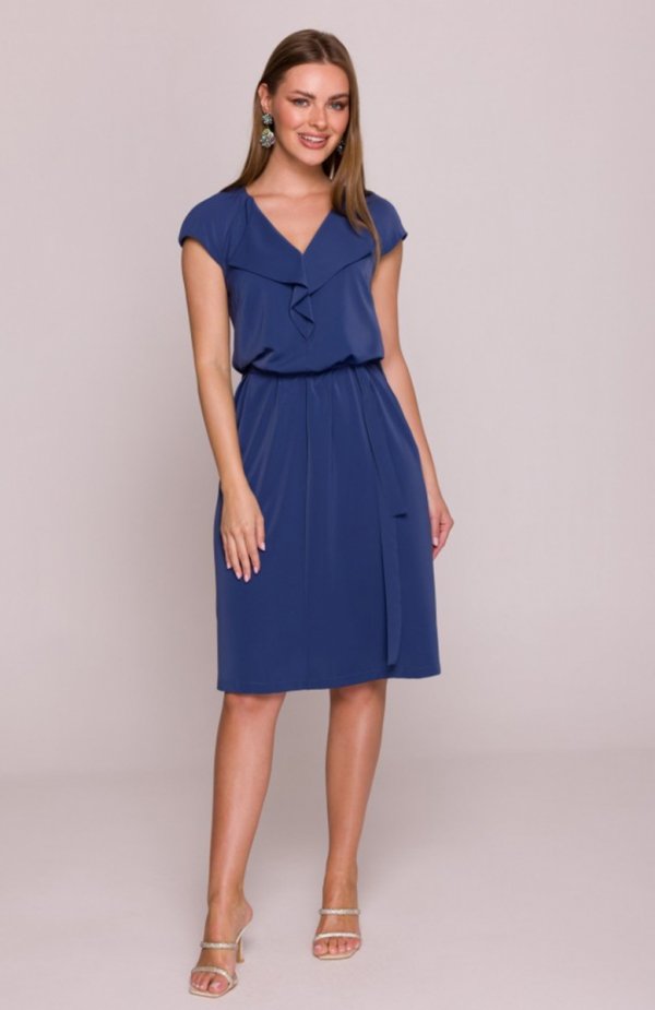 Stylove S411 sukienka z żabotem niebieska 