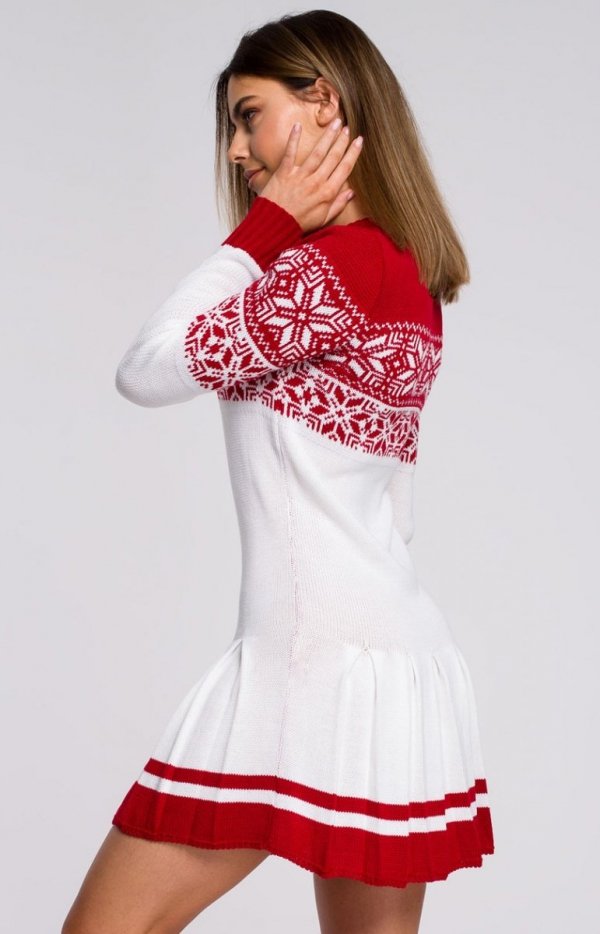 Sweterkowa sukienka święta biała MXS01 tył