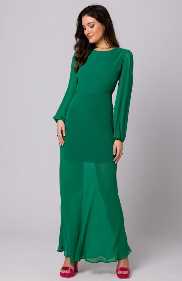 Makover szyfonowa sukienka z odkrytymi plecami zielona K166 
