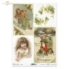 Mikołaj, dekoracje świąteczne, vintage, retro, klimat świąt Bożego Narodzenia, Boże narodzenie, wesołych świąt, jemioła, zima, sanki, zabawa na śniegu, dziecko, dzieci, zimowy obrazek, R784, Santa Claus, Christmas decorations, vintage, retro, Christmas at